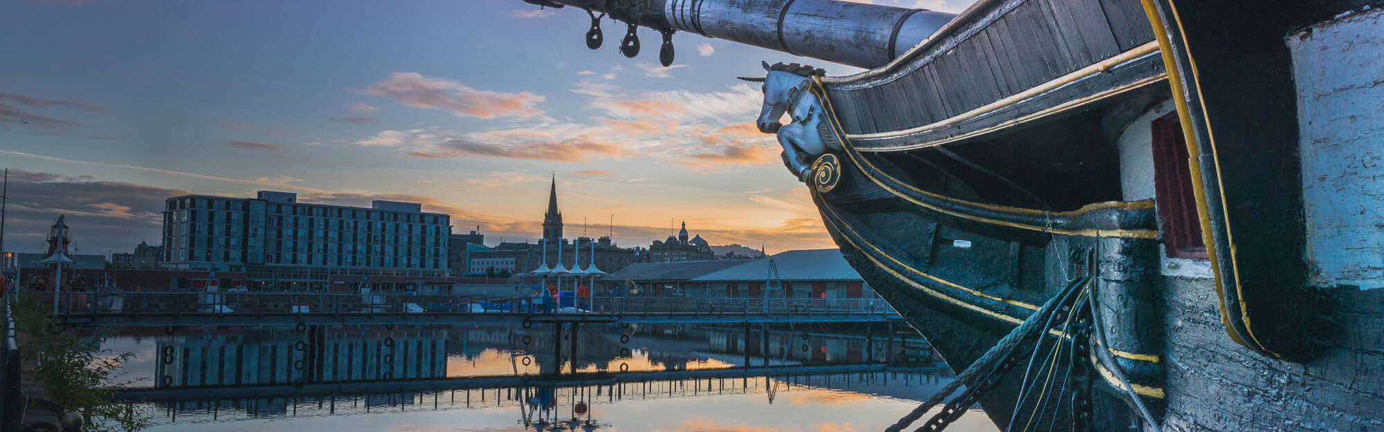 Dundee City Quay with HMS Unicorn