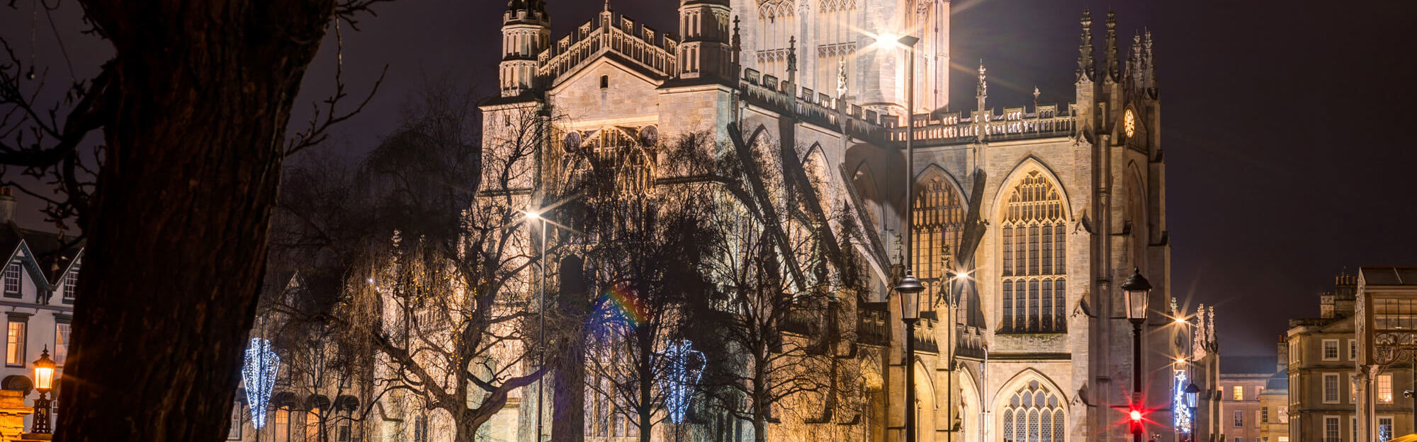 Bath Abbey lit up at night