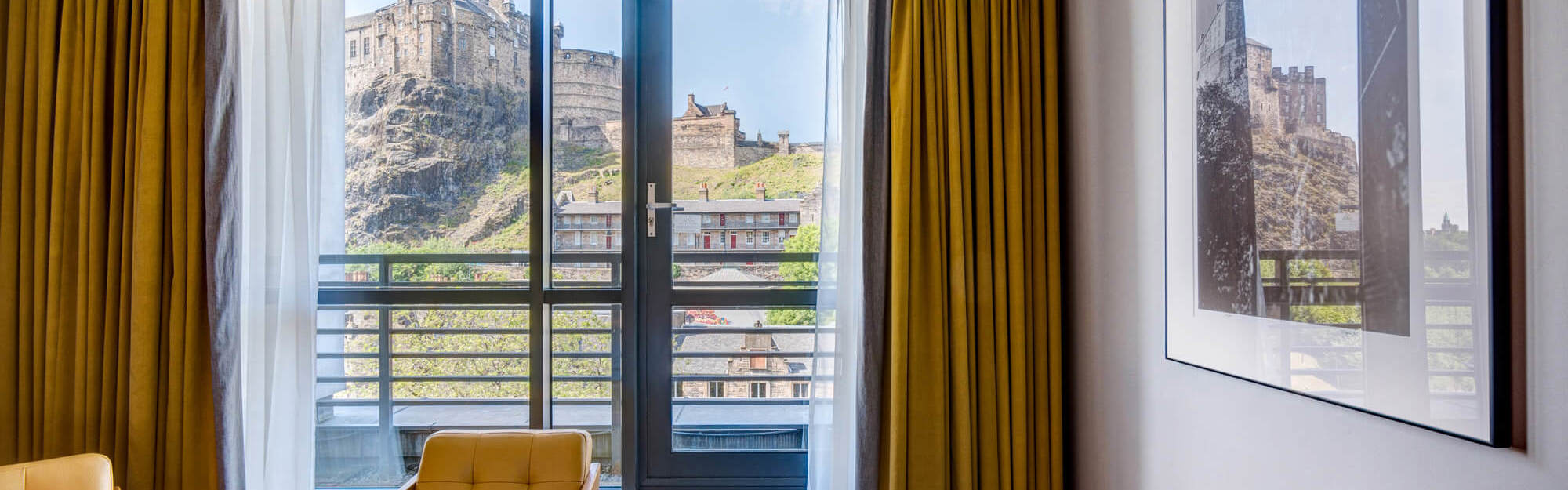 View of Edinburgh Castle from room with balcony at Apex Grassmarket Hotel