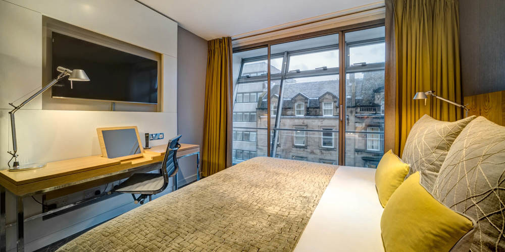 Standard Room at Apex City of Glasgow Hotel with large window and view