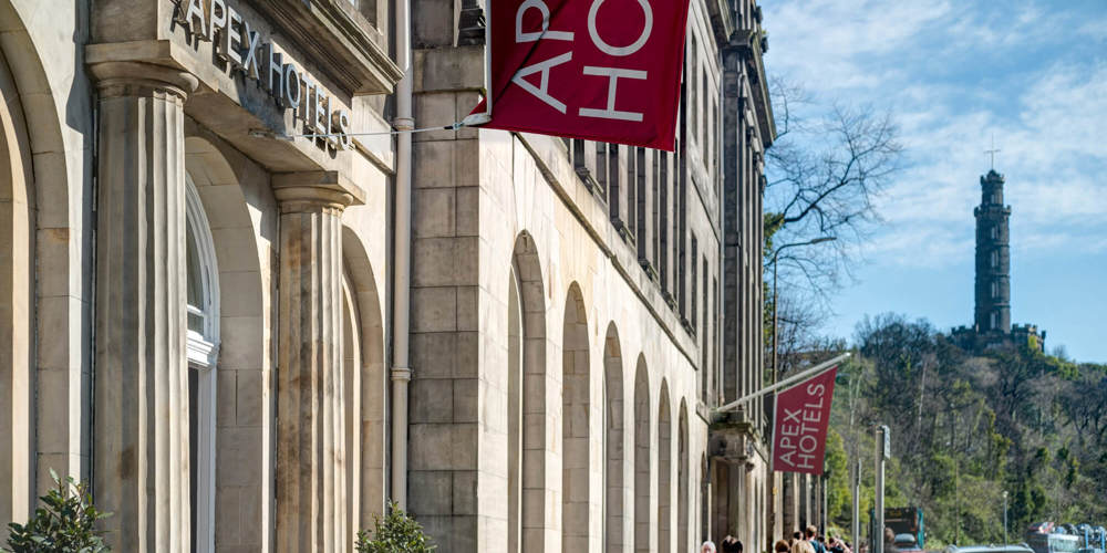Apex Hotels banner outside of Apex Waterloo Place Hotel