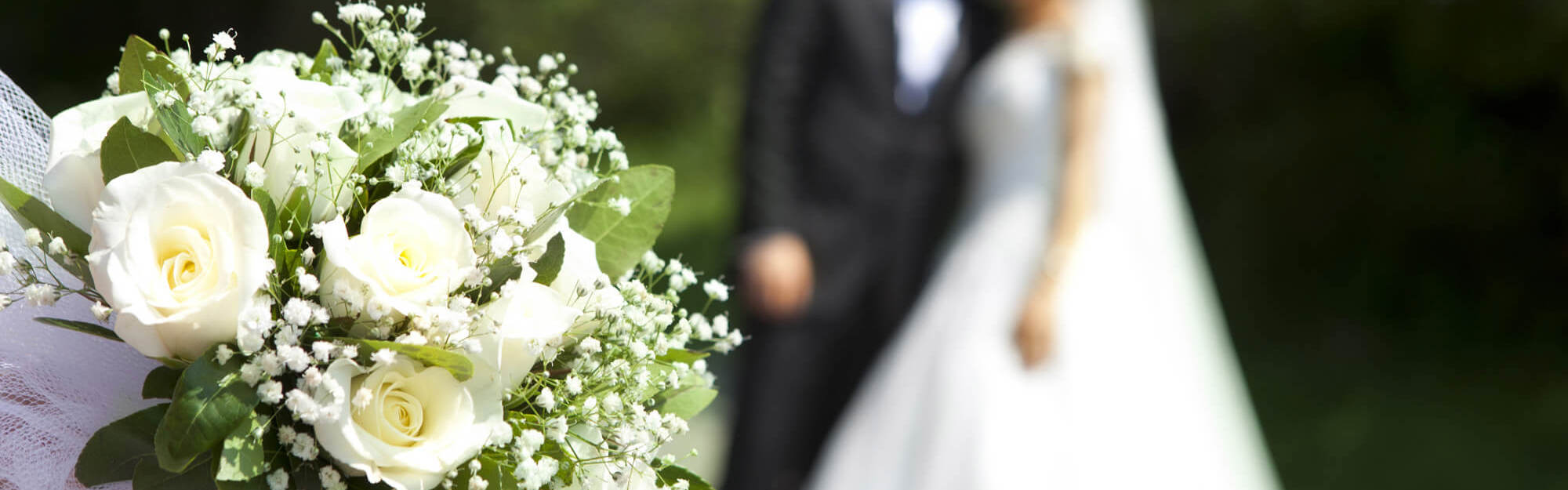 Bride and groom with flowers